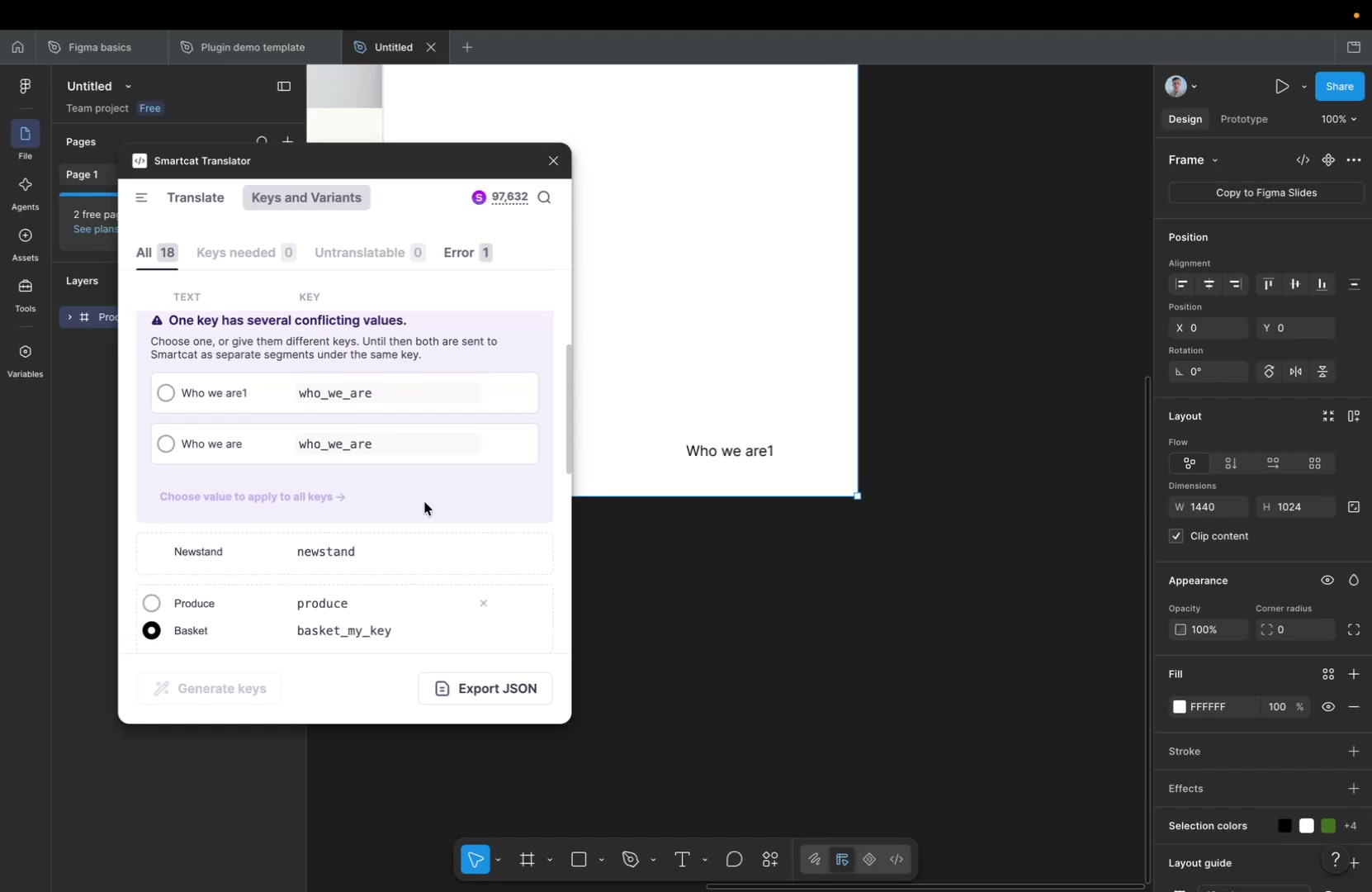 A key conflict detected by the plugin
